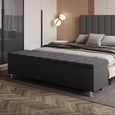 Imagem de Calçadeira Baú Recamier Estofado Queen 160 Cm ônix Corino Preto