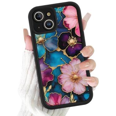 Imagem de FBHGLOA Capa de telefone para iPhone 14 de 6,1 polegadas com vitrais artísticos, linda vibrante flor de pêssego, estampa floral, capa protetora para câmera completa, de borracha de gel macio, para