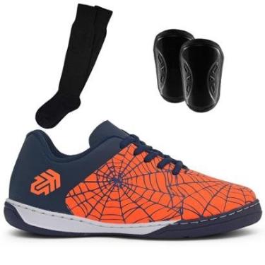 Imagem de Kit Chuteira Futsal Infantil Tênis Quadra Salão Com Caneleira e Meião-Unissex