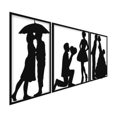 Imagem de 3 quadros alto relevo romantico amoroso 32x77cm - JABB