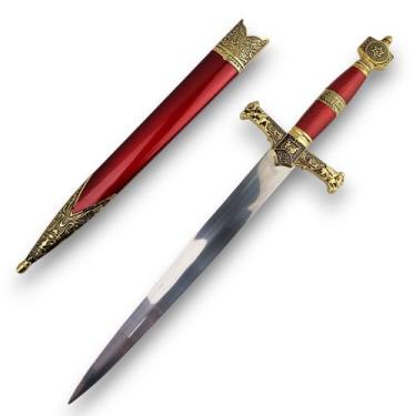 Imagem de Adaga Com Bainha Polímero Vermelho E Lâmina Lisa De Aço Vermelho - Ten