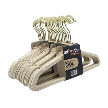 Imagem de Kit 50 Cabides 28cm Infantil Veludo Bege Slim Gancho Dourado - ARBORET