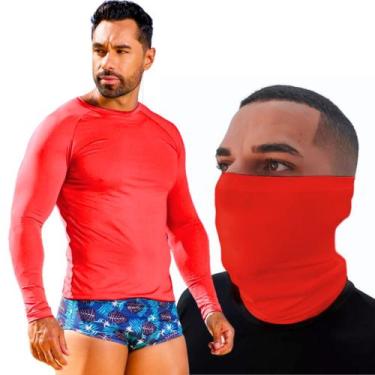 Imagem de Kit Camisa Térmica Proteção Solar Com Balaclava Bandana Masculina Mang