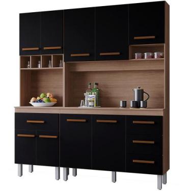 Imagem de Kit Cozinha 9P 4G 180 cm Vitoria Mobbs - Moblis Móveis, Savana Preto