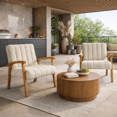 Imagem de Conjunto 2 Poltronas Haley Tecido Boucle Estrutura Madeira Maciça Para