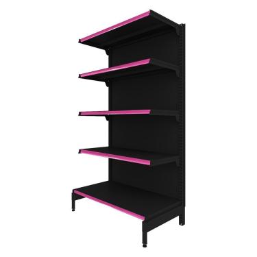 Imagem de Gôndola Prateleira Preta 5 Níveis 40x30 New Plus 1,70 Parede Inicial Pe Rosa - Sa Gôndolas