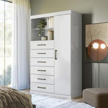 Imagem de Cômoda 1 Porta 6 Gavetas Marabá Branco Brilho - Santos Andirá