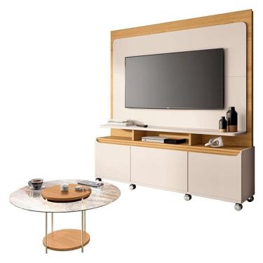 Imagem de Estante Home Theater Quantum Off White Cinamomo E Mesa De Centro Sky Com Tampo De Vidro Cinamomo- Hb Móveis