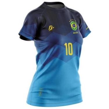 Imagem de Camiseta Baby Look Filtro UV Brasil Canarinho Azul Torcedor Retrô-Feminino