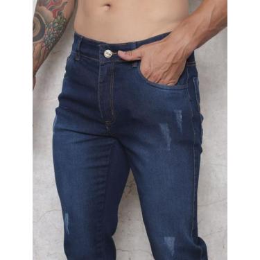 Imagem de Calça Jeans Masculina Skinny com Rasgos e Elastano - - WJR, Azul escur
