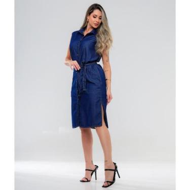 Imagem de Vestido Chemise Midi em Linho e no Jeans Feminino com Fechamento Front