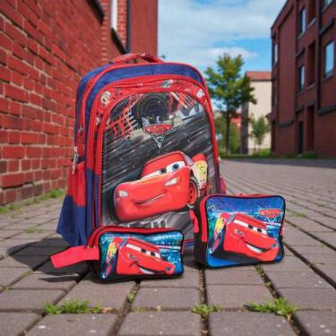 Imagem de Kit Bolsa Escolar Masculina Carros Alça Costas Reforçada - TOYS 2U