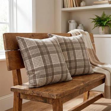 Imagem de Kit 2 Capas De Almofadas 45x45 Linho Bege Cru Luxo Xadrez Sala Sofá Ca