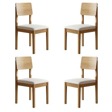 Imagem de Kit 4 Cadeiras para Sala de Jantar Pés Madeira Maciça Ana Cinamomo/Palha