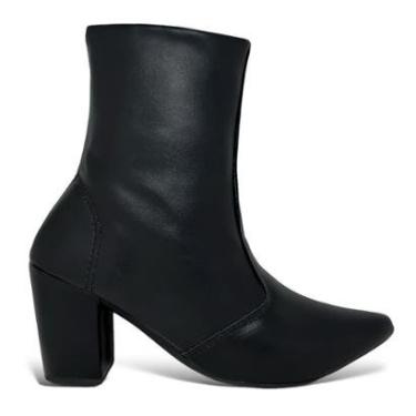 Imagem de Bota Feminina Preta Cano Curto Bico Fino Salto Bloco Grosso-Feminino