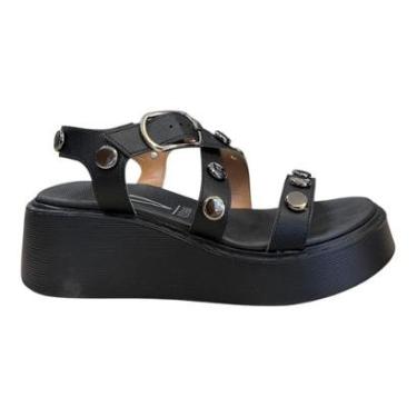 Imagem de Sandalia Feminino Vizzano Casual Plataforma Anabela Tiras Brilho Metalizado 6525.216 Pr...