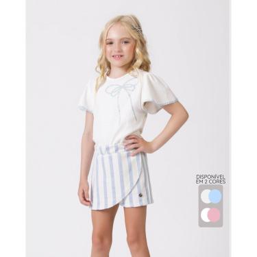 Imagem de Conjunto blusa shorts saia tweed Cala verão elegante leve - Azul e Rosa - Menina 4 a 14...