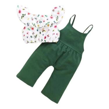 Imagem de Calça Suspensa Floral para Meninas (2 Peças) - Roupa Infantil Moderna 