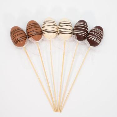 Imagem de 12 Ovos de Páscoa Chocolate Enfeite Decorativo com Haste - Gici Import