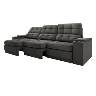 Imagem de Sofá com USB Retrátil e Reclinável Eureka 2,30m - Netsofas, Cinza