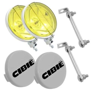 Imagem de Kit Farol Milha Neblina Auxiliar Metal Cromado Vidro Lente Lisa Amarel
