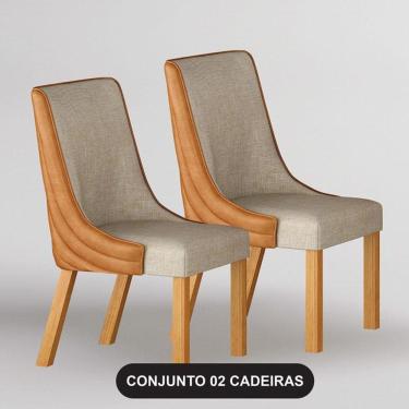 Imagem de Cadeira Para Mesa De Jantar Belle Kit 2 Peças Sintético Terracota E Linho Palha - Leifer