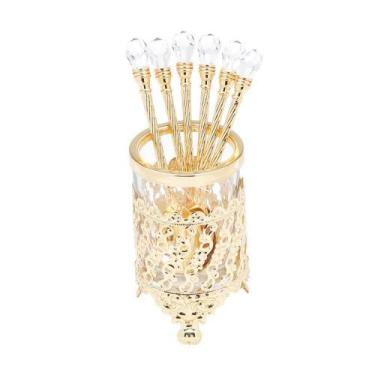 Imagem de Conjunto 6 Colheres De Café Com Suporte Zamac Crystal Dourado Wolff