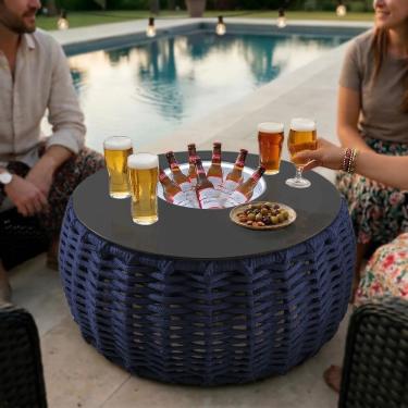 Imagem de Mesa de Centro Cervejeira em Aço e Corda Náutica Azul Harpia