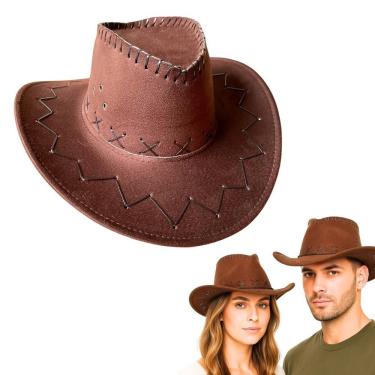 Imagem de Chapéu de Cowboy Adulto Western em Suede Marrom Escuro com Aba Curvada Extra Festas