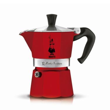 Imagem de Cafeteira Italiana Moka Express 3 Xícaras Alumínio Válvula de Segurança Fogão a Gás Vermelha Bialetti
