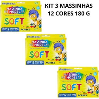 Imagem de Massinha de modelar 180g Cx C/12 Cores Pct c/3-ACRILEX
