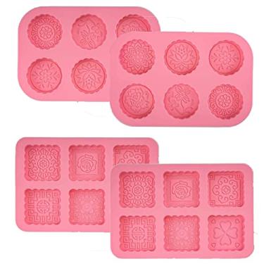 Imagem de Molde de sabão de silicone com 4 unidades Moldes redondos de chocolate para bolos e moldes de biscoitos quadrados Moldes de sabão para fazer biscoitos de sanduíche de sabão Bolo Pudim Gelatina Oreo