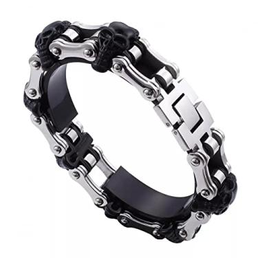 Imagem de suhang Pulseiras De Caveira Longa De 23 Cm Para Homens De Aço Inoxidável Brilhante Crânio Elo De Corrente De Elo De Jóias Masculinas