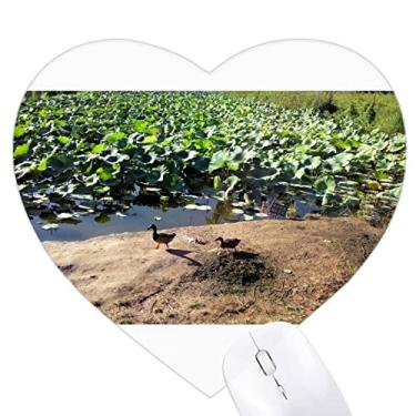 Imagem de Lake Lotus Summer Art Deco Fashion Heart Mousepad Tapete de borracha para escritório