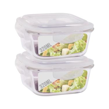 Imagem de Conjunto 2 Potes Vidro 320ml Hermético 4 Travas Alimentos