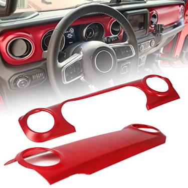 Imagem de FINMOKAL Para Jeep Wrangler Jl 2018 2019 Gladiator Console Central Guarnição Protetora Do Painel Vermelho