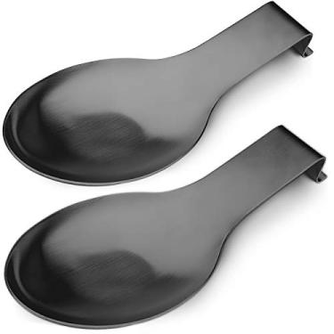 Imagem de Descanso de colher de aço inoxidável VanlonPro, suporte de concha de espátula, suporte de descanso de colher de utensílios de aço inoxidável, acabamento escovado, seguro para lava-louças 24 x 9,7 cm