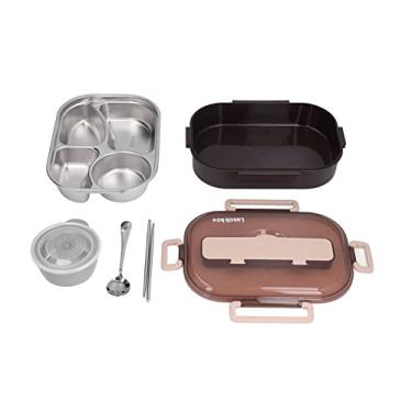 Imagem de Lancheira de A?o Inoxid¨¢vel,Compartimento de Cantina Infantil Estudante Trabalhador de Escrit¨®rio Isolado Almo?o com Tampa Multifuncional de Refei??o e Compartimento de Talheres(BLACK+BROWN), La