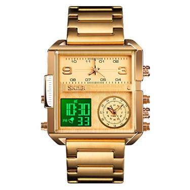 Imagem de Relógios de quartzo digital para homens com cronógrafo triplo de LED, alarme de calendário, aço inoxidável, ouro rosa, relógio de pulso, Tendência, Dourado