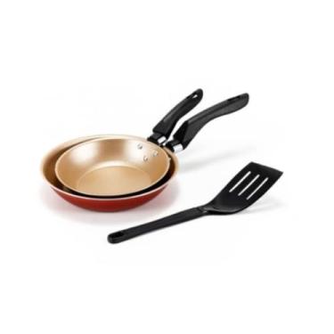 Imagem de Kit Frigideiras Francesas 18cm e 22cm Antiaderente com Espátula Cereja com Dourado Não Gruda
