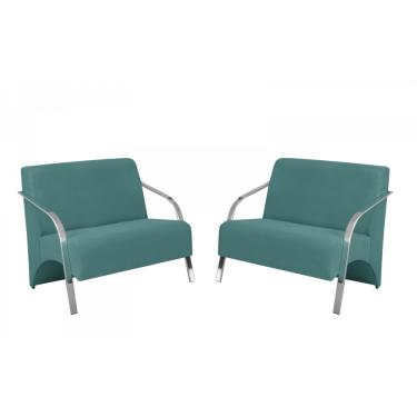 Imagem de Kit 2 Poltronas Namoradeira 2 Lugares Vênus Braço Alumínio D Salla Suede