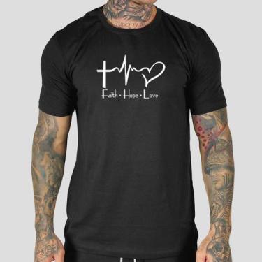 Imagem de Camiseta Masculina Personalizada Fait Hope Love Básica - Mp Moda Mascu