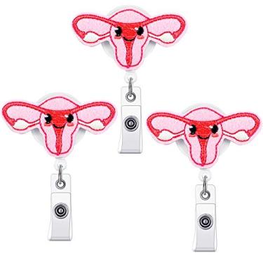 Imagem de Zonon 5 peças de carretel retrátil de útero para enfermeira OBGYN Feltro Uterus Carretel retrátil bonito nome de enfermagem com clipe jacaré para presentes de Ação de Graças Médicos CNA Semana