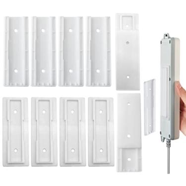 Imagem de Pacote com 6 suportes de tira de força, fixador autoadesivo, fixador de soquete de montagem na parede, suporte protetor contra surtos sem perfuração para controle remoto, escrivaninha, gerenciamento de cabos de escritório, retangular