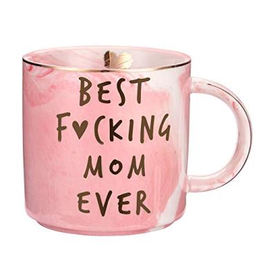 Imagem de Hendson Presentes de mãe para mulheres - Best Mom Ever - Ideias engraçadas de para mãe, mãe nova, presentes de parabéns para mães e futuras mães - Caneca de mármore rosa, xícara de café de 326 g