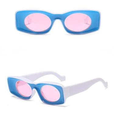 Imagem de Candy Colors Retro Óculos de Sol Feminino Designer Chunky Retângulo Grandes Óculos de Sol Designer Tons Para Mulheres, C5 azul branco rosa, tamanho único