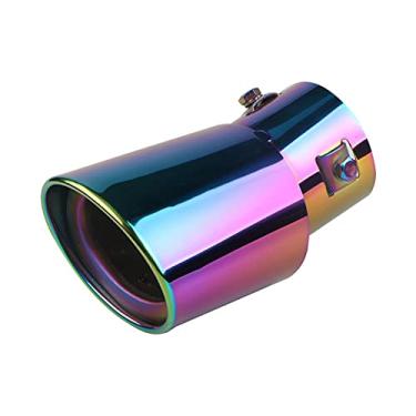 Imagem de zwayouth Silenciador de escapamento de carro universal ponta redonda tubo de aço inoxidável cromado silenciador de cauda de escape acessórios de carro silenciador, curvado, cores arco-íris