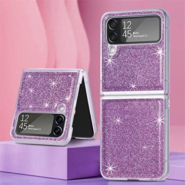 Imagem de Capa de telefone com suporte de anel de luxo com brilho brilhante para Samsung Galaxy Z Flip 4 flip4 Flip4 Capa macia de carregamento sem fio magnético, capa roxa com brilho, para Samsung Z flip4
