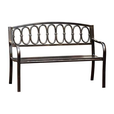 Imagem de KIZQYN Banco de jardim banco de cadeira de parque ao ar livre banco de ferro de jardim cadeira de lazer ao ar livre com encosto assento duplo com escultura oca, bancos ao ar livre de 2 cores (cor: bronze)