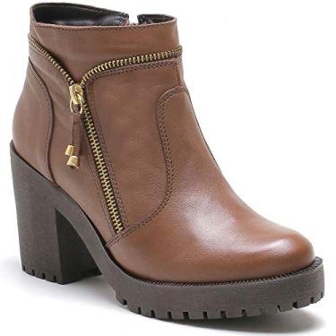 Imagem de Bota Coturno Feminina Lisa Couro Conforto Dia a Dia